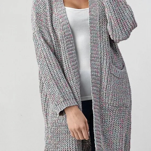 Hope Horizon Size L/XL Gray Pink Marbled Side Pocket Open Sweater Cardigan - Picture 3 of 5
